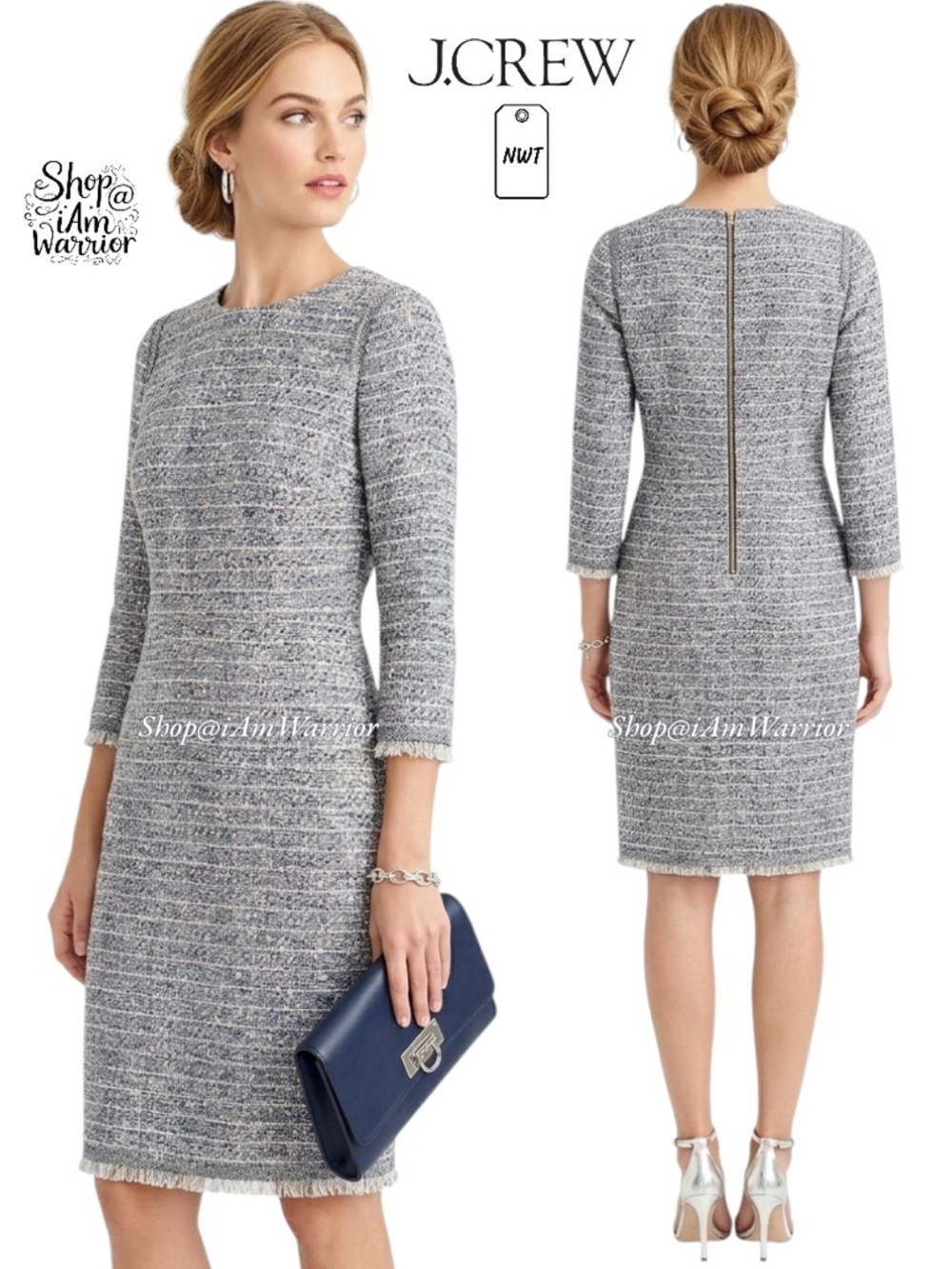 J.Crew NWT fringe trim dress with 3/4 sleeves in confetti tweed *shop@iamwarrior